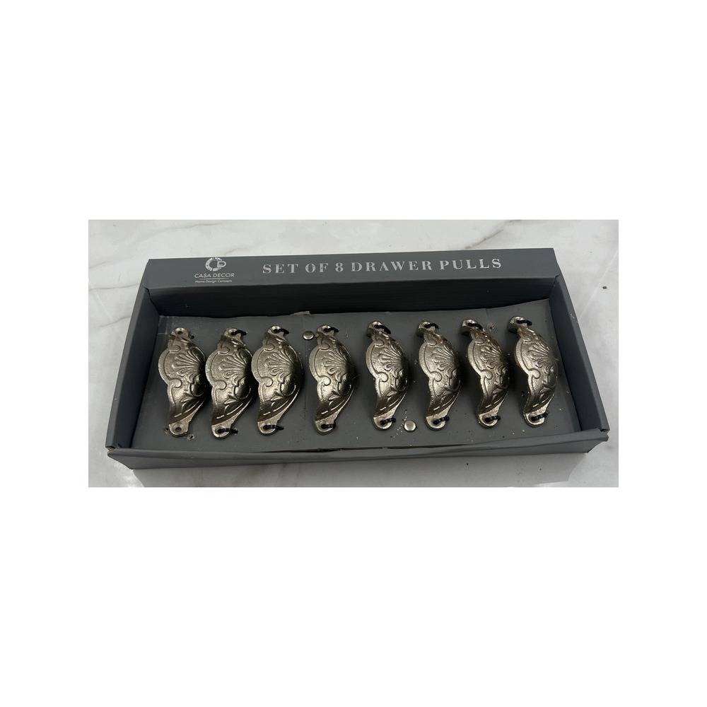 Casa Decor Set of 8 Drawer Pulls Antique Silver Ornate Cup Bin Handles Pewter